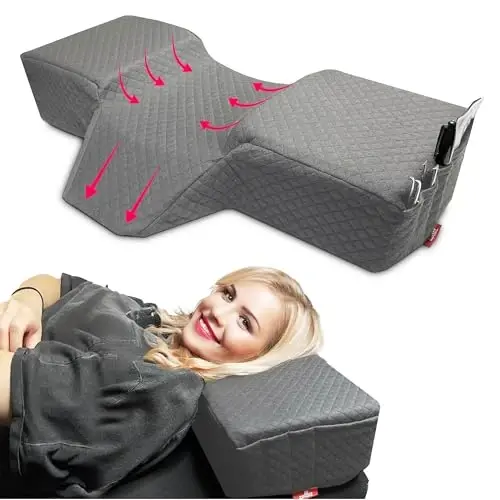 XOLLOZ Lash Pillow for Eyelash Extensions - Curved Memory Foam Bed Pillow, Ergonomic Head Rest with Neck Support, Side Pockets for Tools, Fits Lash Beds for Tech – Gray 