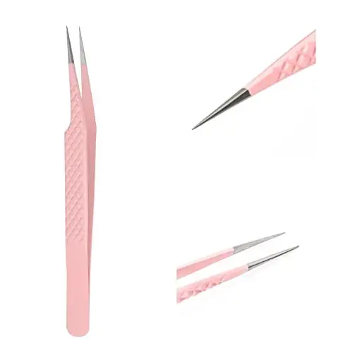 Eyelash Extension Tweezers FADLASH Tweezers Precision Slanted Straight Tip for Isolation & Classic Lash Extensions Pointed Lash Tweezers for Eyelash Extensions Pink - 1
