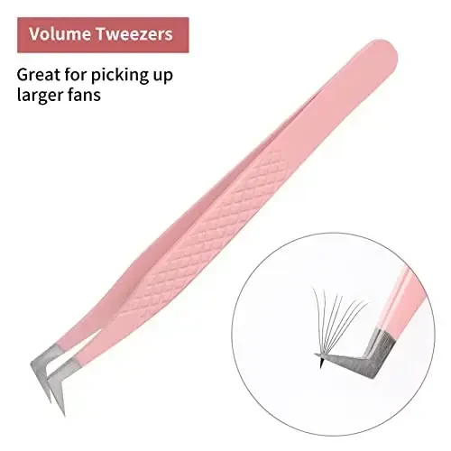 Lash Extension Tweezers Stainless Steel Volume Lash Tweezers Curved Precision Tweezers 90 Degree Angle Boot Great for Larger Fans Eyelash Extension Tweezers Professional - FADLASH (1)