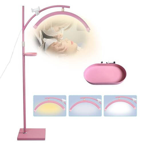 Heshenyqi Lash Light Lash Lamp for Eyelash Extensions Adjustable LED Floor Eyelash lamp Half Moon Light Tattoo Shadowless Lighting for Beauty Skincare Nail Tech Tattoo Artists WR Pink - 1