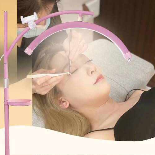 Heshenyqi Lash Light Lash Lamp for Eyelash Extensions Adjustable LED Floor Eyelash lamp Half Moon Light Tattoo Shadowless Lighting for Beauty Skincare Nail Tech Tattoo Artists WR Pink - 2