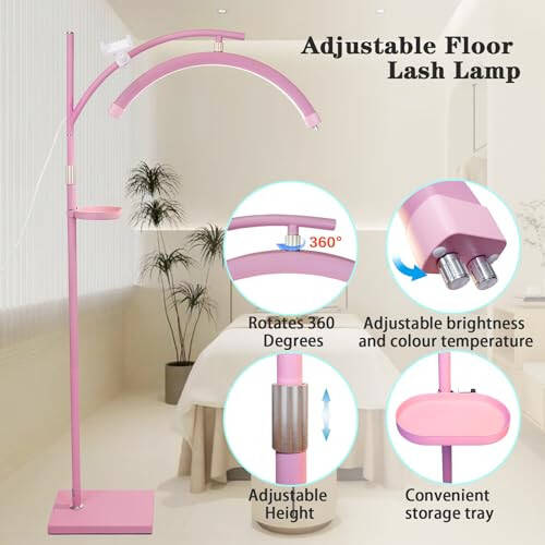 Heshenyqi Lash Light Lash Lamp for Eyelash Extensions Adjustable LED Floor Eyelash lamp Half Moon Light Tattoo Shadowless Lighting for Beauty Skincare Nail Tech Tattoo Artists WR Pink - 4