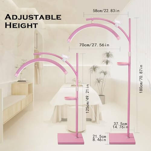 Heshenyqi Lash Light Lash Lamp for Eyelash Extensions Adjustable LED Floor Eyelash lamp Half Moon Light Tattoo Shadowless Lighting for Beauty Skincare Nail Tech Tattoo Artists WR Pink - 6