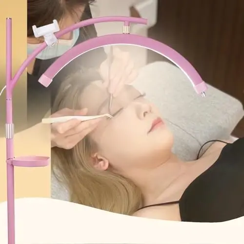 Heshenyqi Lash Light Lash Lamp for Eyelash Extensions Adjustable LED Floor Eyelash lamp Half Moon Light Tattoo Shadowless Lighting for Beauty Skincare Nail Tech Tattoo Artists WR Pink - HESHENYQI (1)