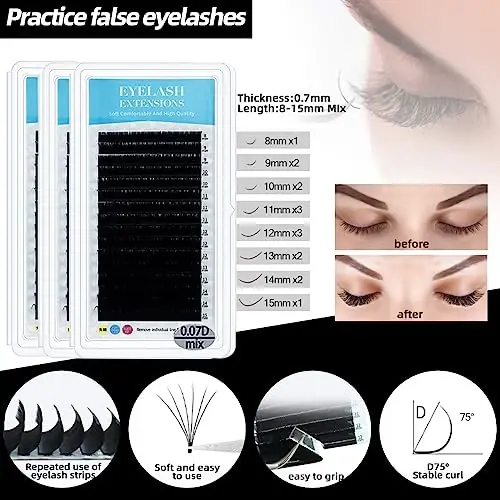 Lash Extension Kit Professional Eyelash Extensions Practice Set with Mannequin Head Removable Eyelids USB Lash Fan Individual False Eyelash Shampoo Brush Glue Practical Tools for Beginners - 4