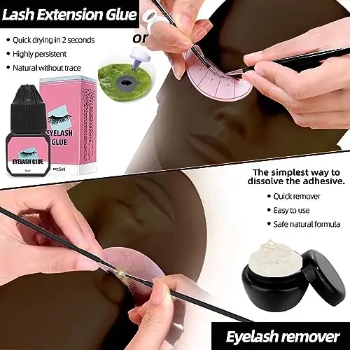 Lash Extension Kit Professional Eyelash Extensions Practice Set with Mannequin Head Removable Eyelids USB Lash Fan Individual False Eyelash Shampoo Brush Glue Practical Tools for Beginners - 5