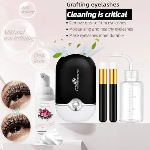 Lash Extension Kit Professional Eyelash Extensions Supplies Training for Beginners Mannequin Head Grafting Lash USB Fan Lash Shampoo Brush Spraye 0.07D Curl Mix 8-15mm Practice Eyelash Strips - 4