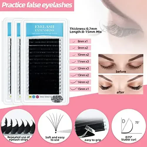 Lash Extension Kit Professional Eyelash Extensions Practice Set with Mannequin Head Removable Eyelids USB Lash Fan Individual False Eyelash Shampoo Brush Glue Practical Tools for Beginners - 4
