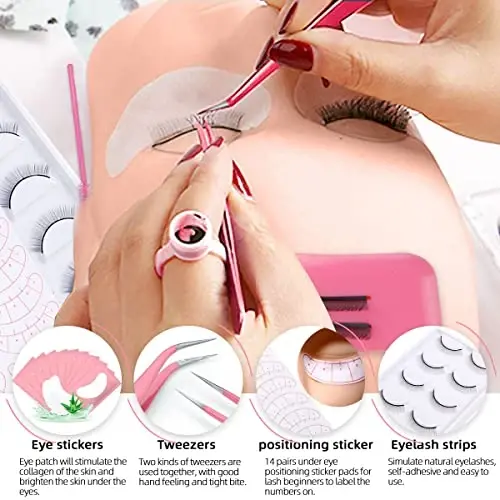 Lash Extension Kit Professional Eyelash Extensions Practice Set with Mannequin Head Removable Eyelids USB Lash Fan Individual False Eyelash Shampoo Brush Glue Practical Tools for Beginners - 6