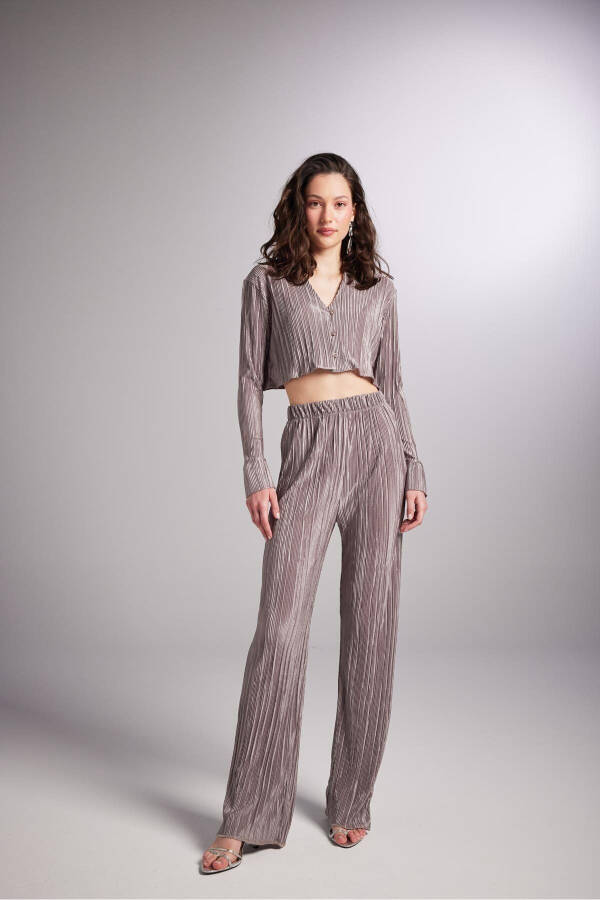 Crop Model Düğme Kapamalı Comfy Crop Gömlek Vizon-Vizon - 7