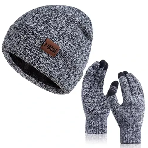 Winter 1-3 PCS Beanie Hat Gloves Scarf For Men And Women, Knit Fleece Lined Warm Touchscreen Gloves Beanie Infitiny Scarf Set - 1