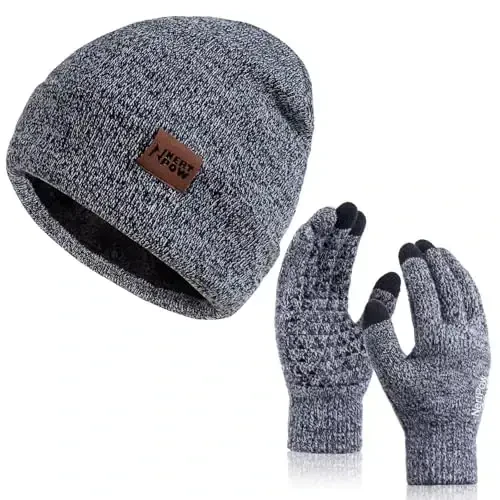 Winter 1-3 PCS Beanie Hat Gloves Scarf For Men And Women, Knit Fleece Lined Warm Touchscreen Gloves Beanie Infitiny Scarf Set - MODAZONE