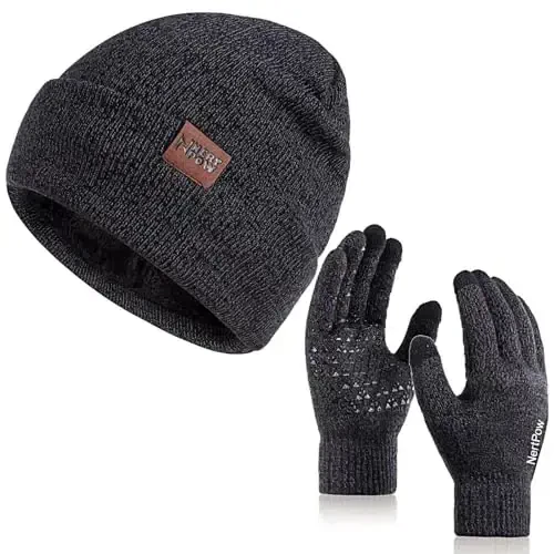 Winter 1-3 PCS Beanie Hat Gloves Scarf for Men and Women, Knit Fleece Lined Warm Touchscreen Gloves Beanie Infitiny Scarf Set 