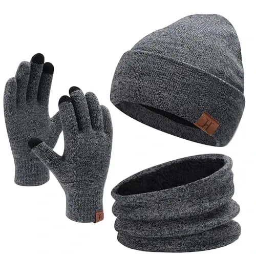 FZ FANTASTIC ZONE Winter Beanie Hats Scarf Touchscreen Gloves for Men Women | Men's Skullies & Beanies Caps Knit Warm Thick Thermal Neck Warmer Infinity Scarves Snow Ski Gloves for Men Cold Weather Gifts 