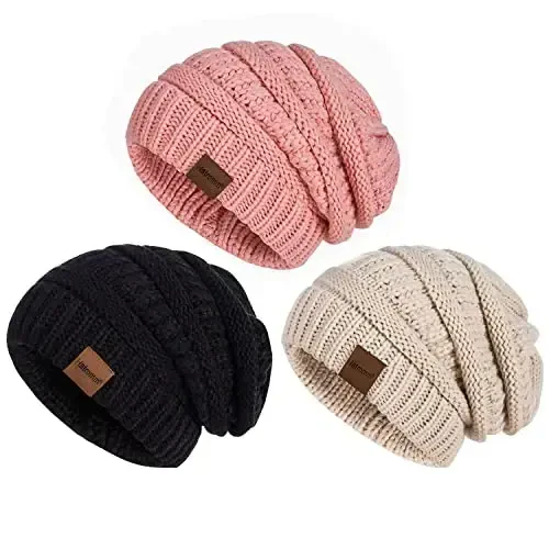 Womens Beanies for Winter 3 Pack, Slouchy Beanies for Women Oversized Knit Warm, Winter Hats for Women Thick for Cold Weather - 6