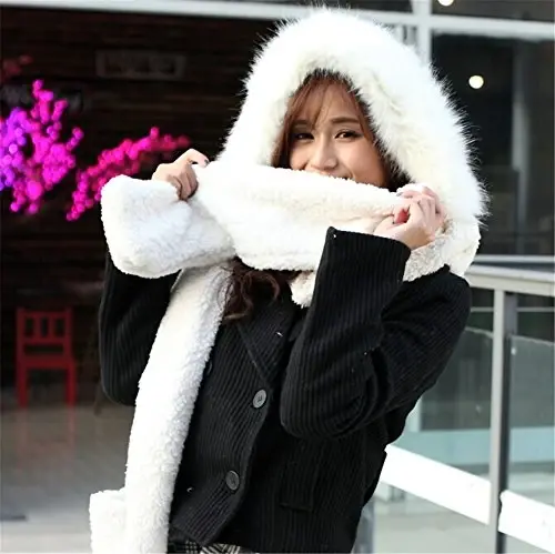 Winter Warm Women Siamese Hoodie Gloves Pocket Earflap Hat Long Scarf Shawl Wraps - Modazone (1)