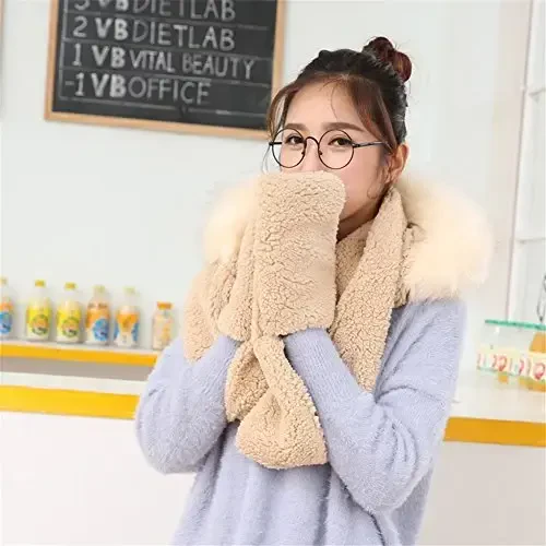 Winter Warm Women Siamese Hoodie Gloves Pocket Earflap Hat Long Scarf Shawl Wraps - 5