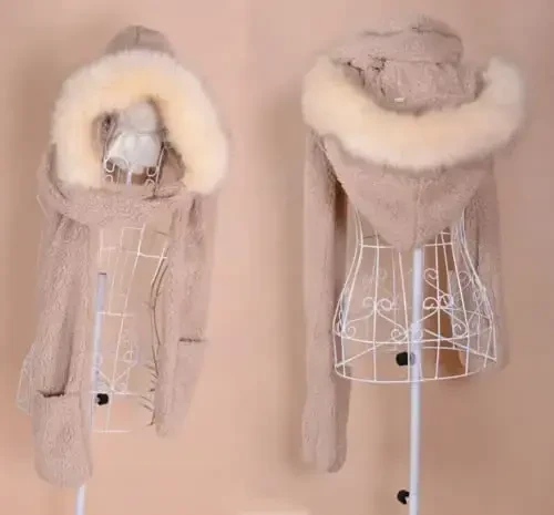 Winter Warm Women Siamese Hoodie Gloves Pocket Earflap Hat Long Scarf Shawl Wraps - Modazone (1)