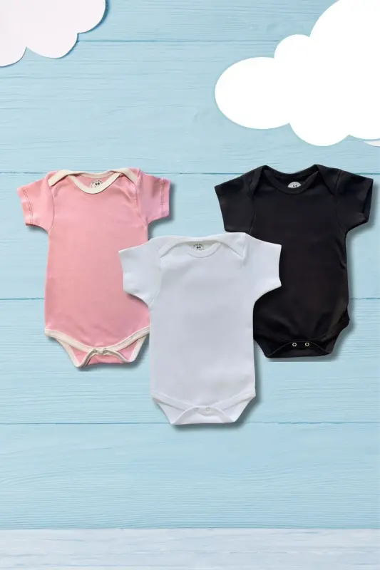 Kısa Kollu 3'lü Organik Pamuk Çıtçıtlı Bebek Body&zıbın-beyaz - 5
