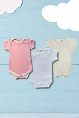 Kısa Kollu 3'lü Organik Pamuk Çıtçıtlı Bebek Body&zıbın-ekru - 3
