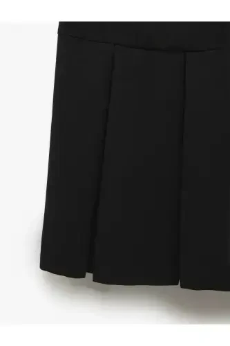 Kısa Kollu Bisiklet Yaka Aplike Çift Cep Detaylı A Kesim Mini Pileli Elbise - 6