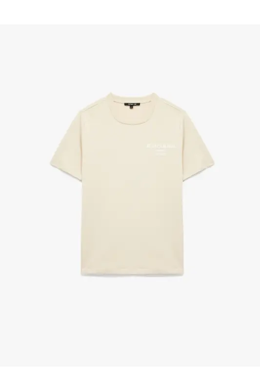 Kısa Kollu Bisiklet Yaka Baskılı Oversize Spor Tişört-Ekru - KOTON