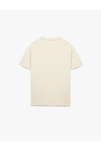 Kısa Kollu Bisiklet Yaka Baskılı Oversize Spor Tişört-Ekru - KOTON (1)