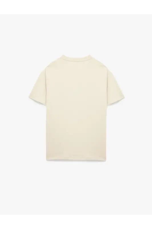 Kısa Kollu Bisiklet Yaka Baskılı Oversize Spor Tişört-Ekru - 2