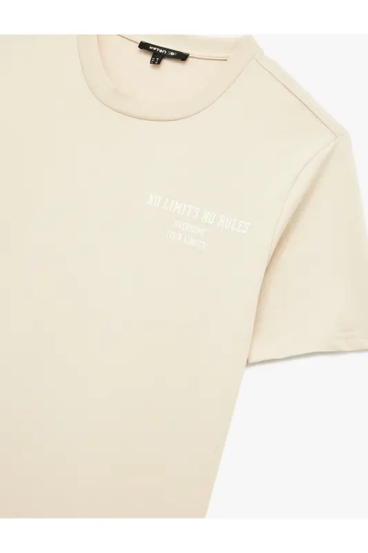 Kısa Kollu Bisiklet Yaka Baskılı Oversize Spor Tişört - Ekru - 3