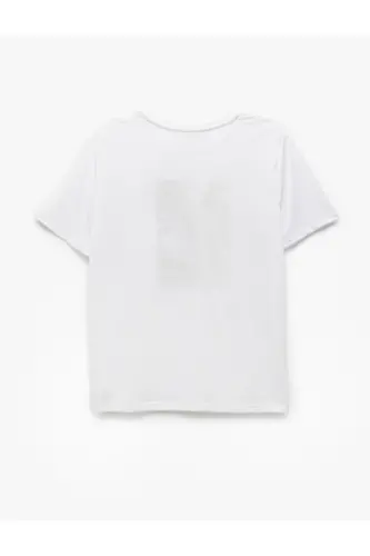 Kısa Kollu Bisiklet Yaka Beyaz Kadın T-Shirt 5SAK50118EK - Beyaz - 2
