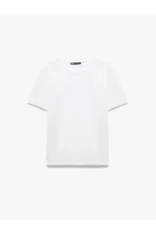 Kısa Kollu Bisiklet Yaka Pamuklu Slim Fit Erkek Basic Tişört - Beyaz - 3