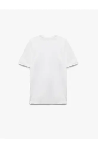 Kısa Kollu Bisiklet Yaka Pamuklu Slim Fit Erkek Basic Tişört-Beyaz - 4