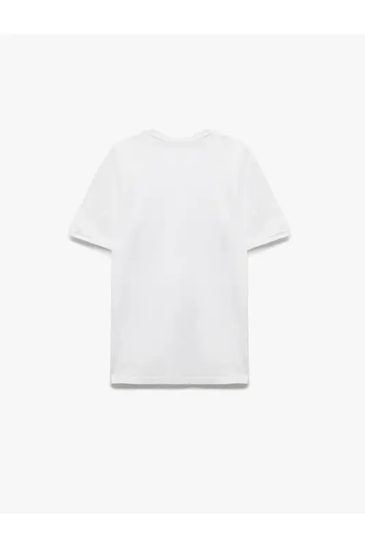 Kısa Kollu Bisiklet Yaka Pamuklu Slim Fit Erkek Basic Tişört-Beyaz - 4