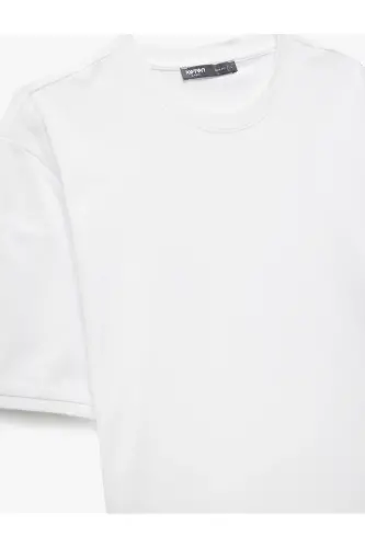 Kısa Kollu Bisiklet Yaka Pamuklu Slim Fit Erkek Basic Tişört-Beyaz - 5