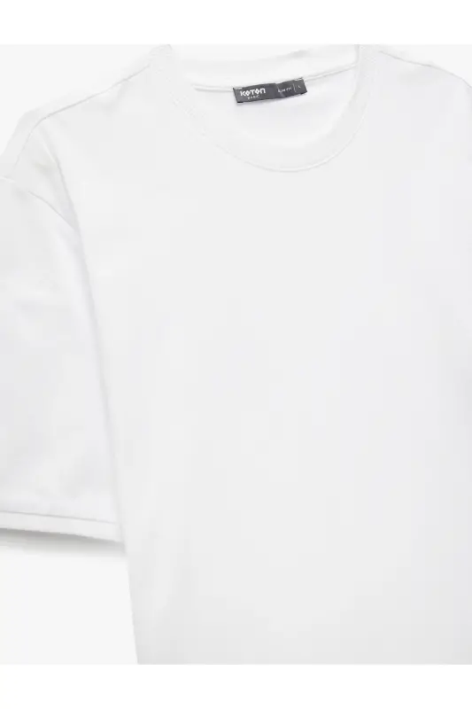 Kısa Kollu Bisiklet Yaka Pamuklu Slim Fit Erkek Basic Tişört-Beyaz - 5