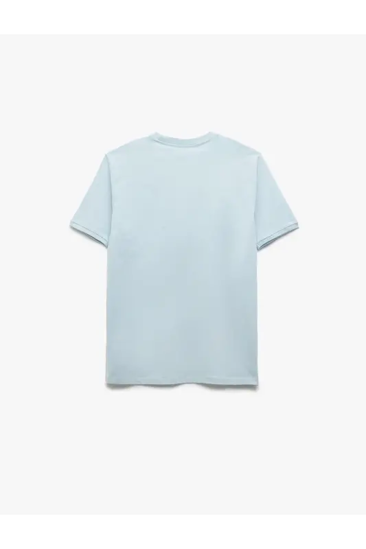 Kısa Kollu Bisiklet Yaka Pamuklu Slim Fit Erkek Basic Tişört-Mavi - 2