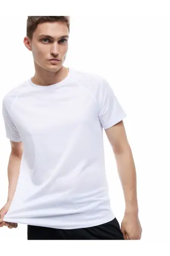 Kısa Kollu Bisiklet Yaka Reglan Kol Arkası Baskılı Slim Fit Spor Tişört-Beyaz - 1