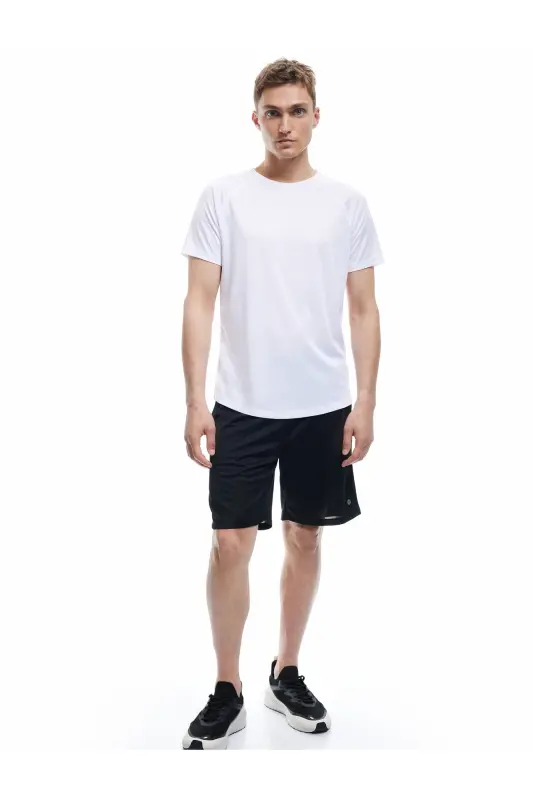 Kısa Kollu Bisiklet Yaka Reglan Kol Arkası Baskılı Slim Fit Spor Tişört-Beyaz - 2