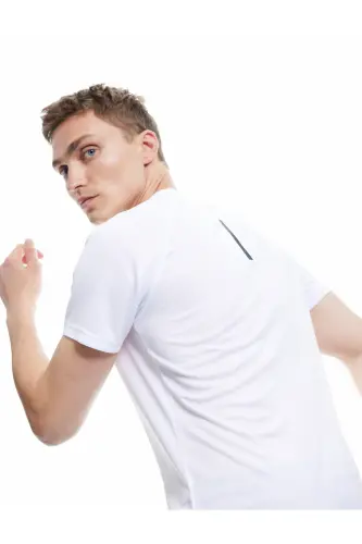 Kısa Kollu Bisiklet Yaka Reglan Kol Arkası Baskılı Slim Fit Spor Tişört-Beyaz - 3