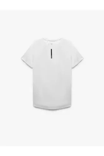 Kısa Kollu Bisiklet Yaka Reglan Kol Arkası Baskılı Slim Fit Spor Tişört-Beyaz - 5