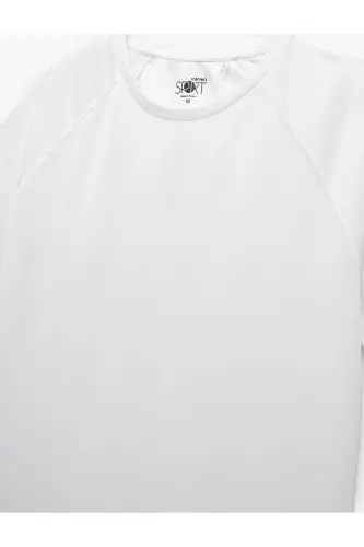 Kısa Kollu Bisiklet Yaka Reglan Kol Arkası Baskılı Slim Fit Spor Tişört-Beyaz - 6