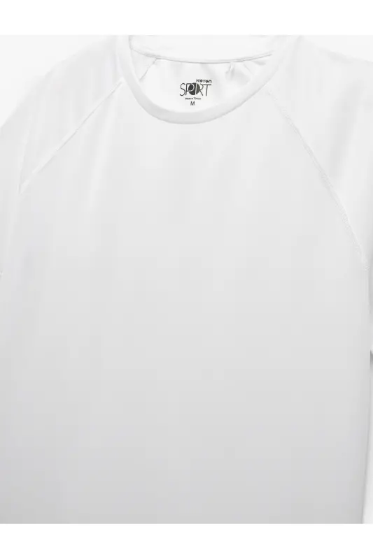 Kısa Kollu Bisiklet Yaka Reglan Kol Arkası Baskılı Slim Fit Spor Tişört-Beyaz - 6