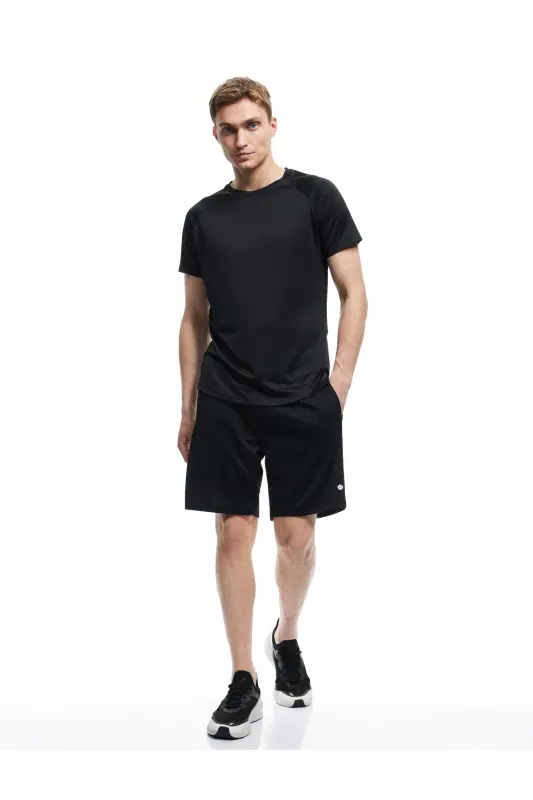 Kısa Kollu Bisiklet Yaka Reglan Kol Arkası Baskılı Slim Fit Spor Tişört-Siyah - KOTON