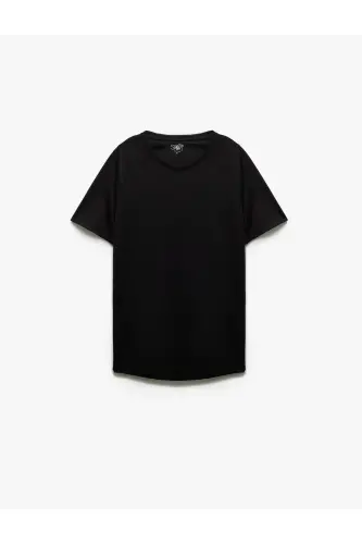 Kısa Kollu Bisiklet Yaka Reglan Kol Arkası Baskılı Slim Fit Spor Tişört-Siyah - 4