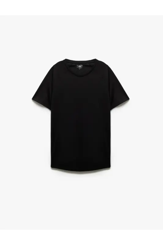 Kısa Kollu Bisiklet Yaka Reglan Kol Arkası Baskılı Slim Fit Spor Tişört-Siyah - 4