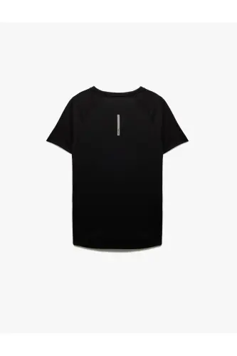 Kısa Kollu Bisiklet Yaka Reglan Kol Arkası Baskılı Slim Fit Spor Tişört-Siyah - 5