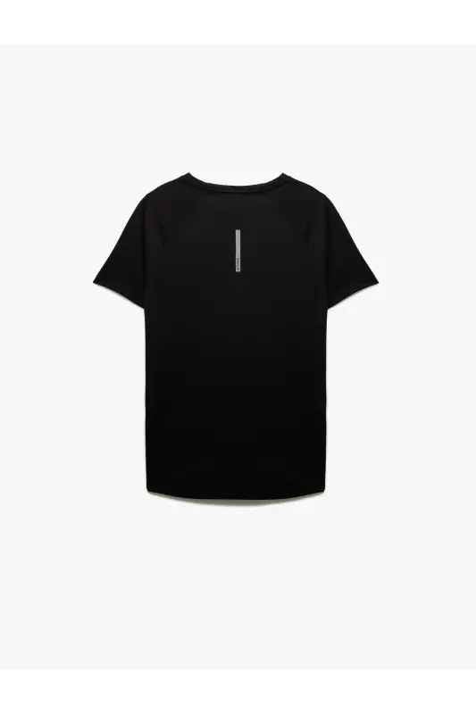 Kısa Kollu Bisiklet Yaka Reglan Kol Arkası Baskılı Slim Fit Spor Tişört-Siyah - 5