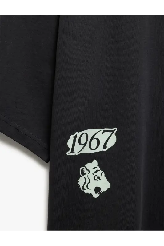 Kısa Kollu Bisiklet Yaka Tok Kumaş Pamuklu Arkası Baskılı Tişört-Antrasit - 6