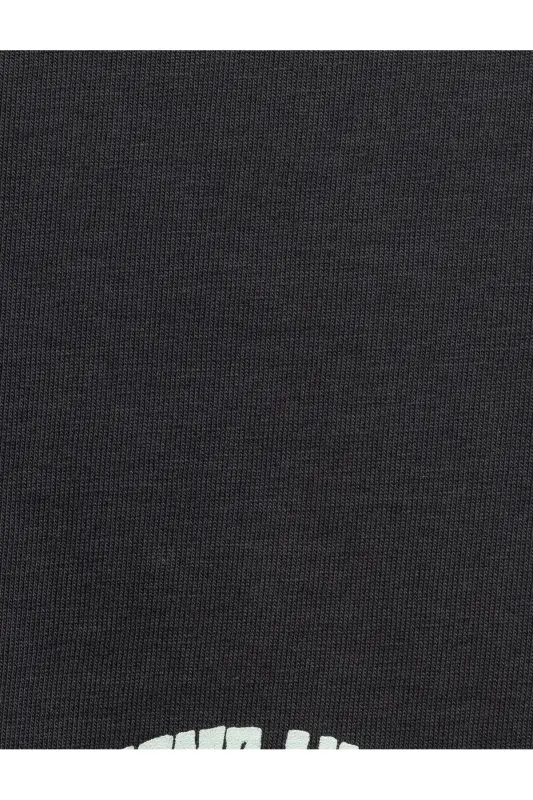 Kısa Kollu Bisiklet Yaka Tok Kumaş Pamuklu Arkası Baskılı Tişört-Antrasit - 7