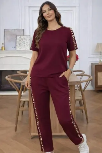 Kısa Kollu Bısıklet Yakalı Viskon Iki Iplik Bluz Ve Pantolon Ikili Takım - 1